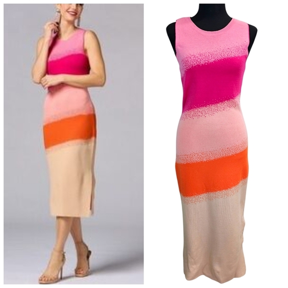 Caché Colorblock Knit Midi Dress Ombre Gradient Bodycon Resort Vacation XS - Picture 14 of 14